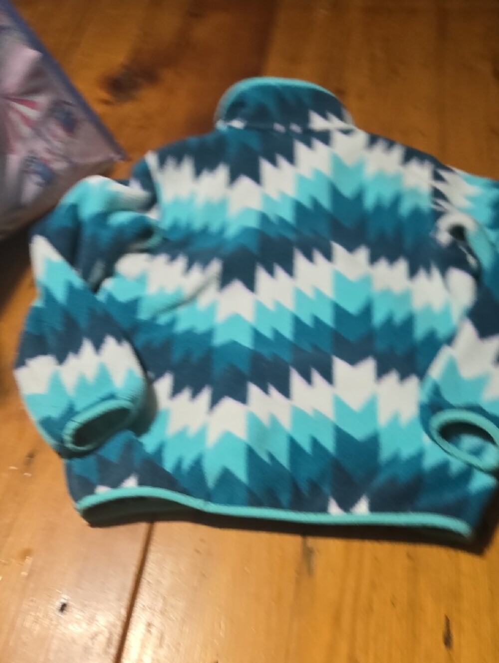 Patagonia Synchilla Sz Xs Teal, Aqua, Navy & White Geometric Fleece Pullover - Picture 6 of 7